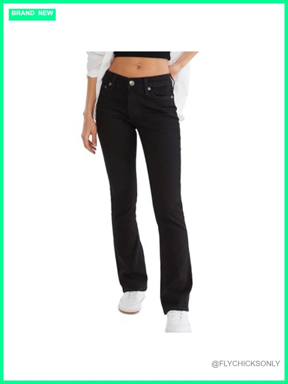 Mid Rise Bootcut Jeans Comfort Stretch Denim Contour Waistband